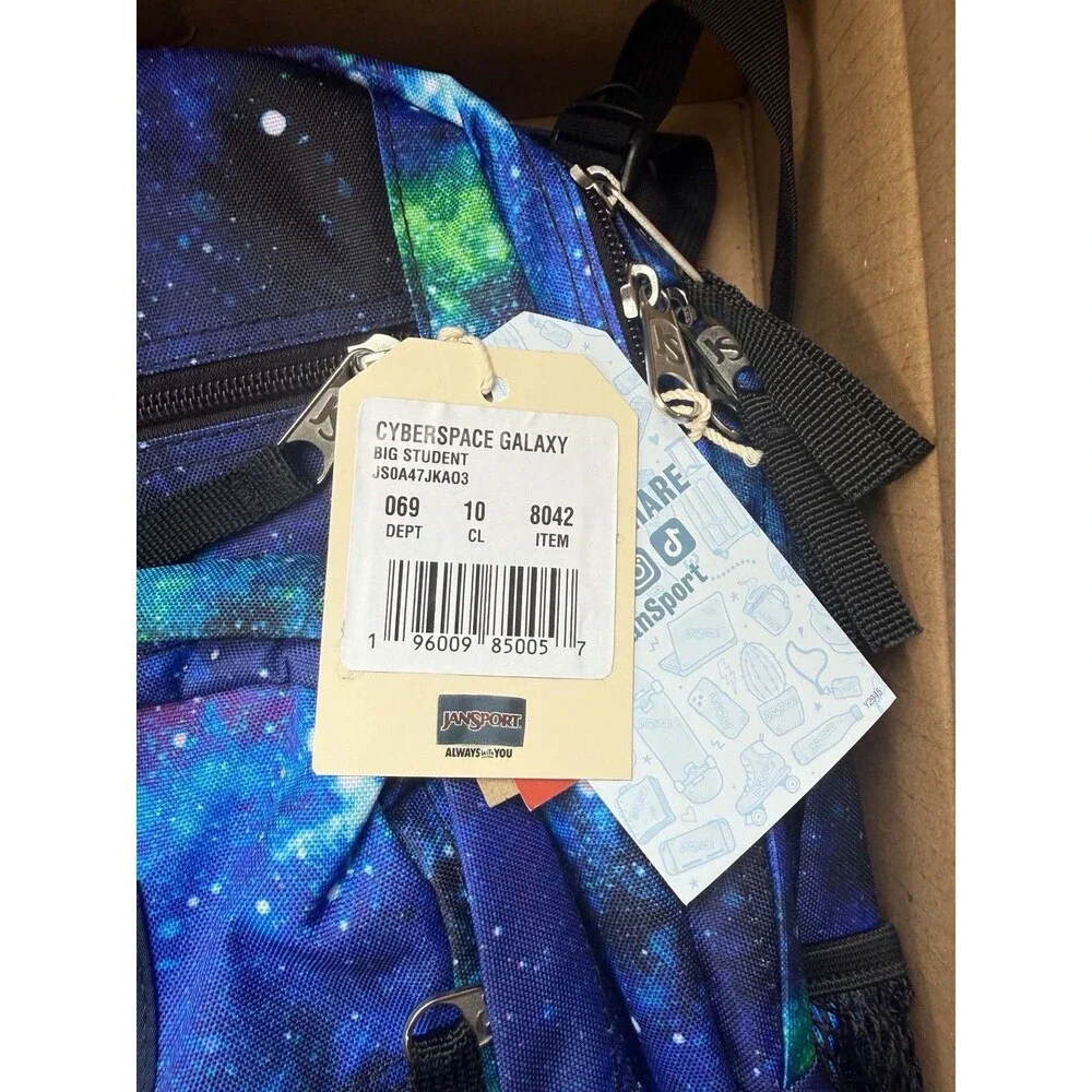 JanSport Big Student Backpack 34L Laptop School Bag Cyberspace Galaxy Unisex